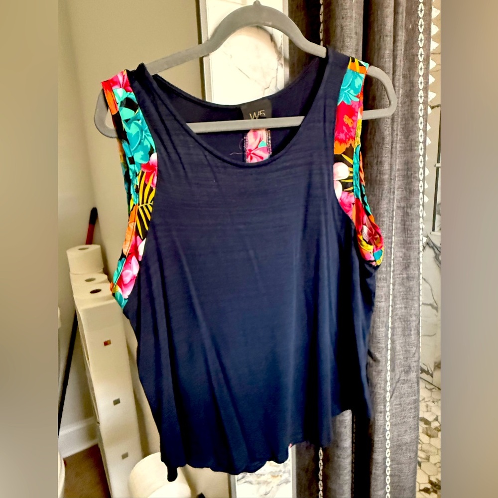 W5 Navy Tank Top with Colorful Floral Accents